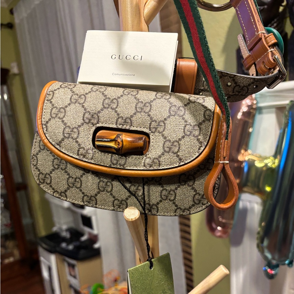 Gucci Cream and Brown Mini Bag with Bamboo Closure
